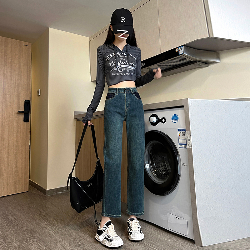 實拍 高腰直筒牛仔褲女春秋2023年新秋季秋冬顯瘦小個子煙管褲子
