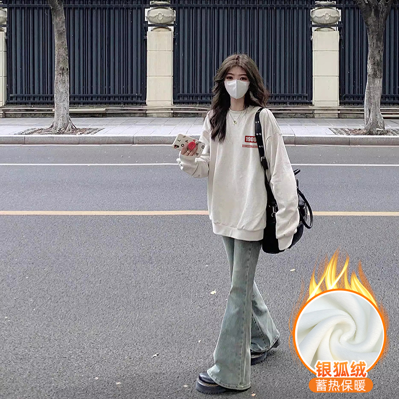 華棉複合銀狐絨 秋冬新款圓領衛衣女