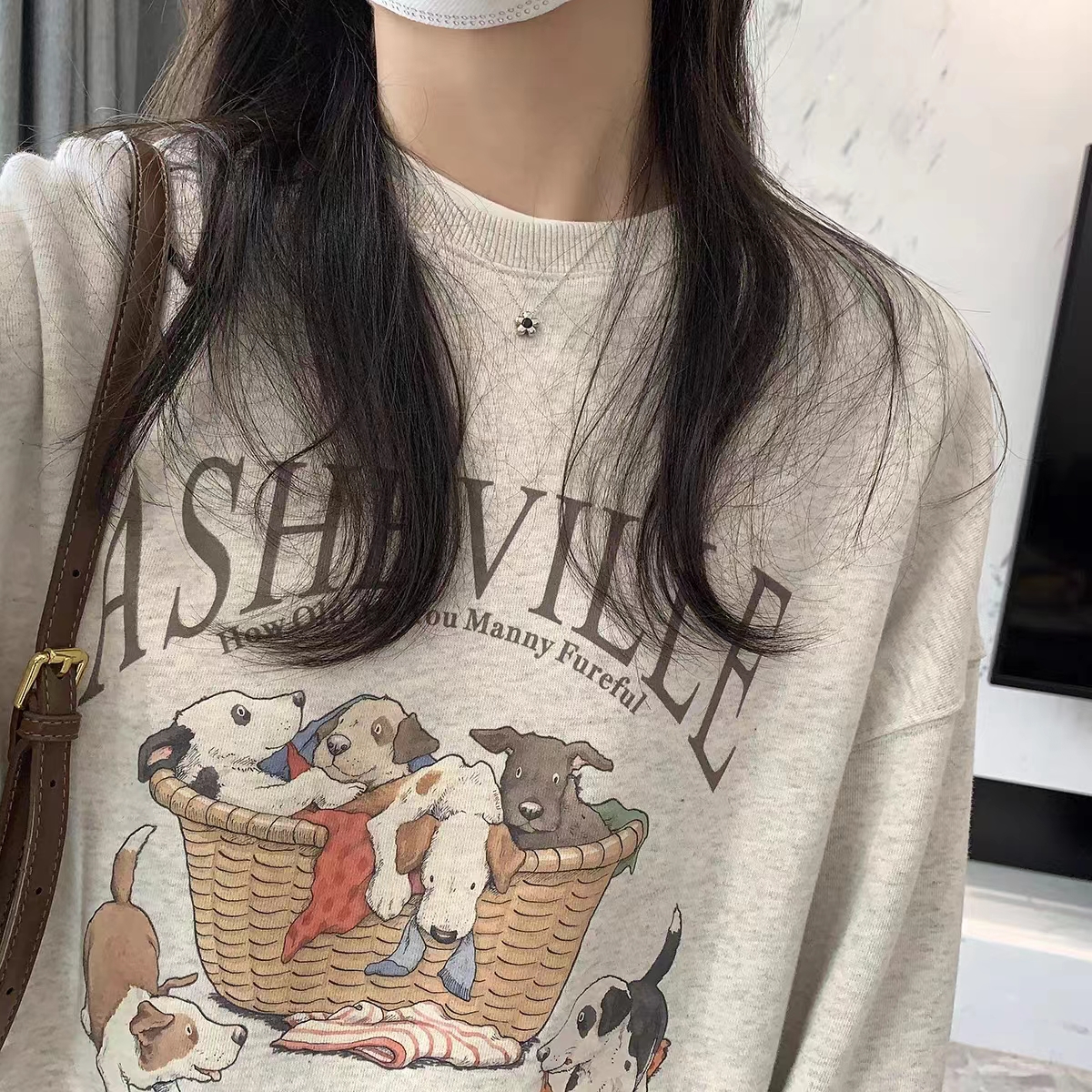 薄款華棉牛奶絲 加絨華棉銀狐絨 圓領印花衛衣女情侶質量
