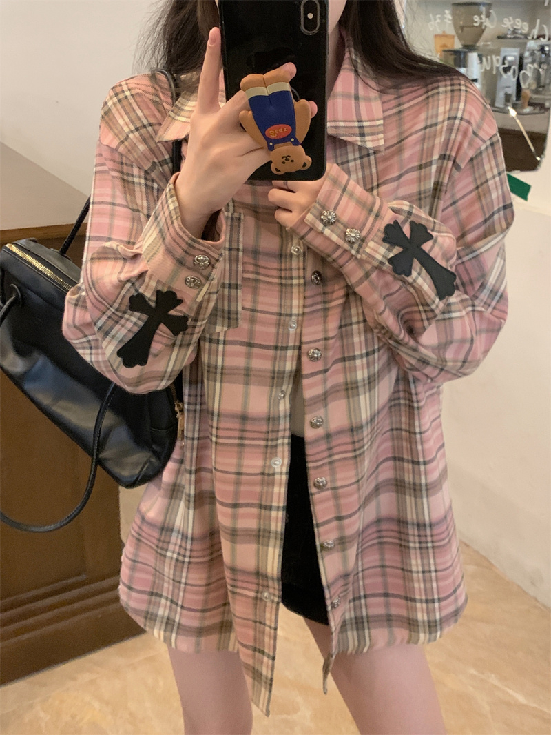 實拍POLO領長袖襯衫秋裝薄款韓系高級感洋氣寬鬆大碼中長款上衣女