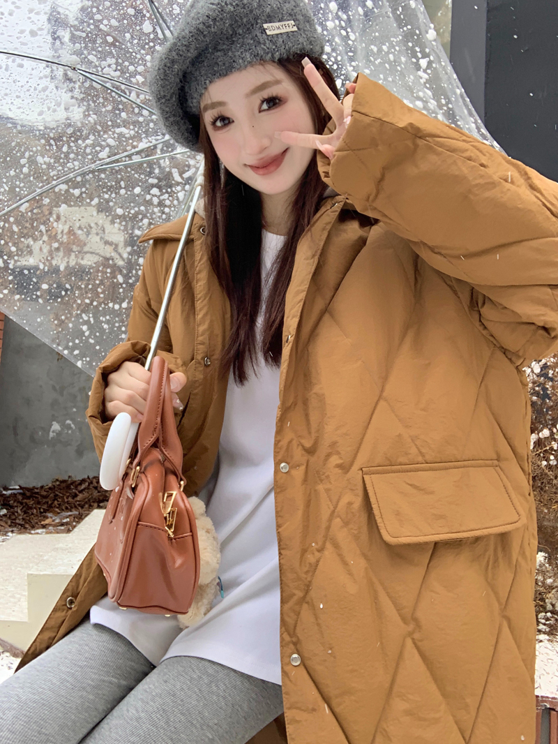 實拍 韓版復古美拉德色系穿搭中長款棉服女可拆卸連帽外套上衣