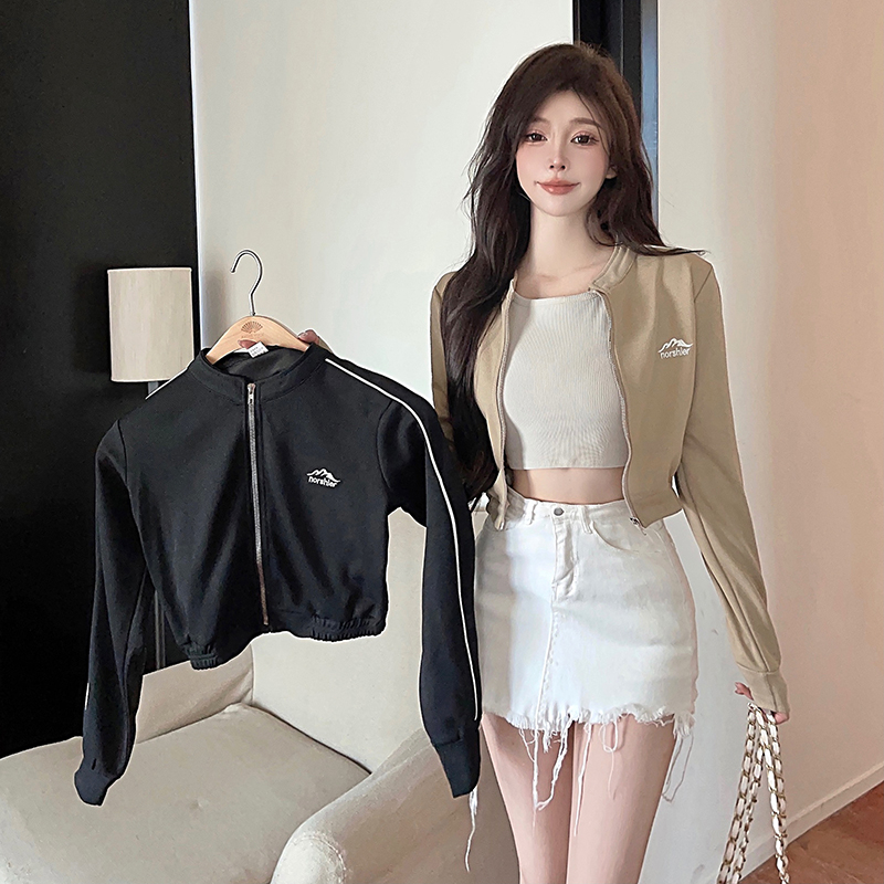 實拍質量美式辣妹小個子外套女秋季短款顯瘦復古開衫上衣