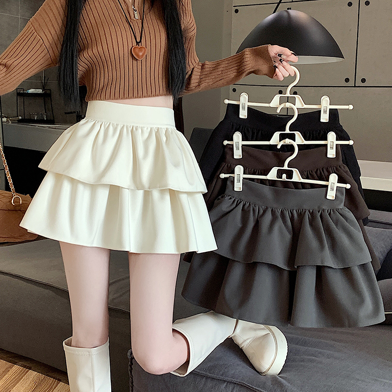 實拍毛呢蓬蓬裙半身裙女2023秋冬新款毛呢蛋糕裙高腰顯瘦雙層短裙