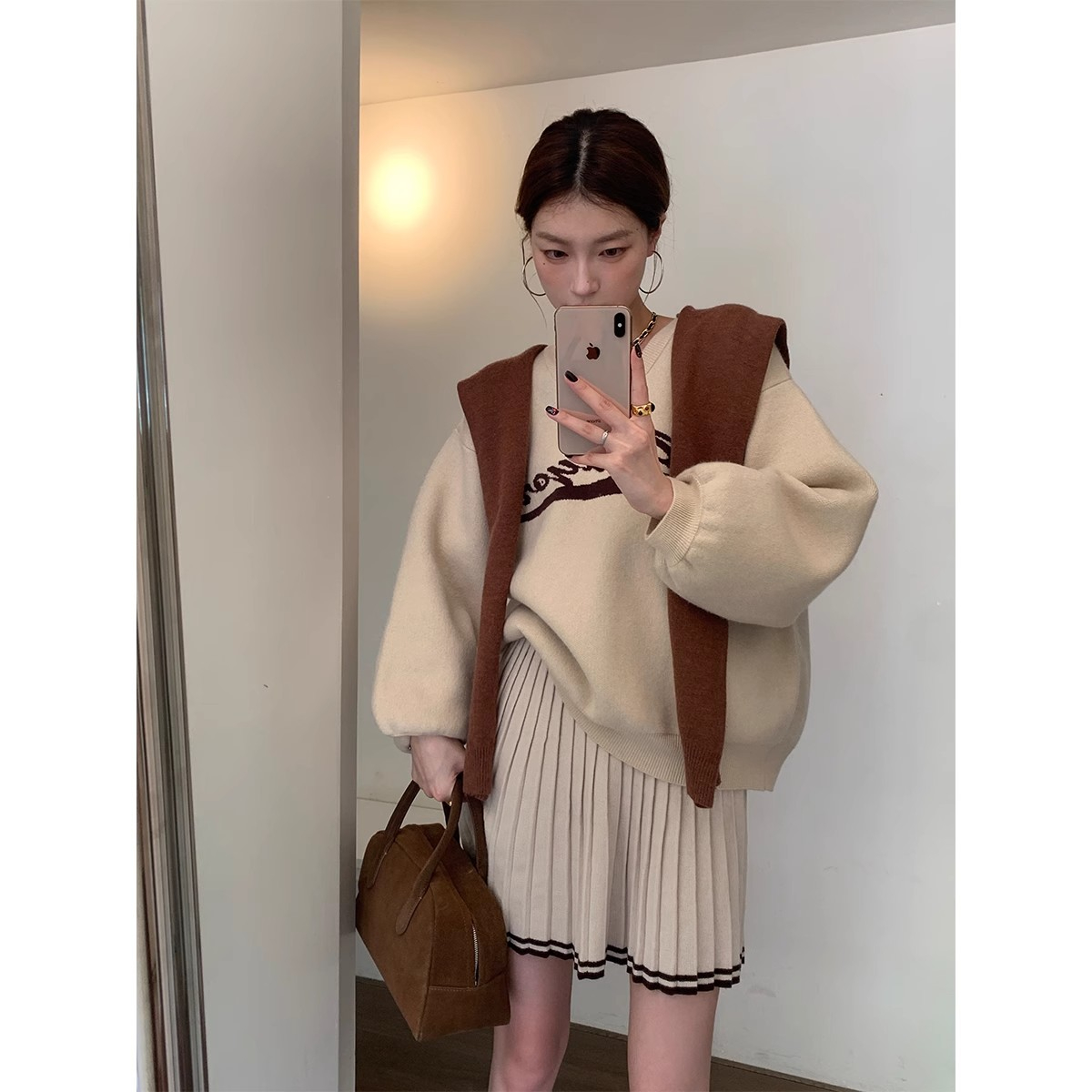 SourceWithU 糯嘰嘰歐尼 慵懶厚實羊毛毛衣女套頭V領寬鬆毛針織衫