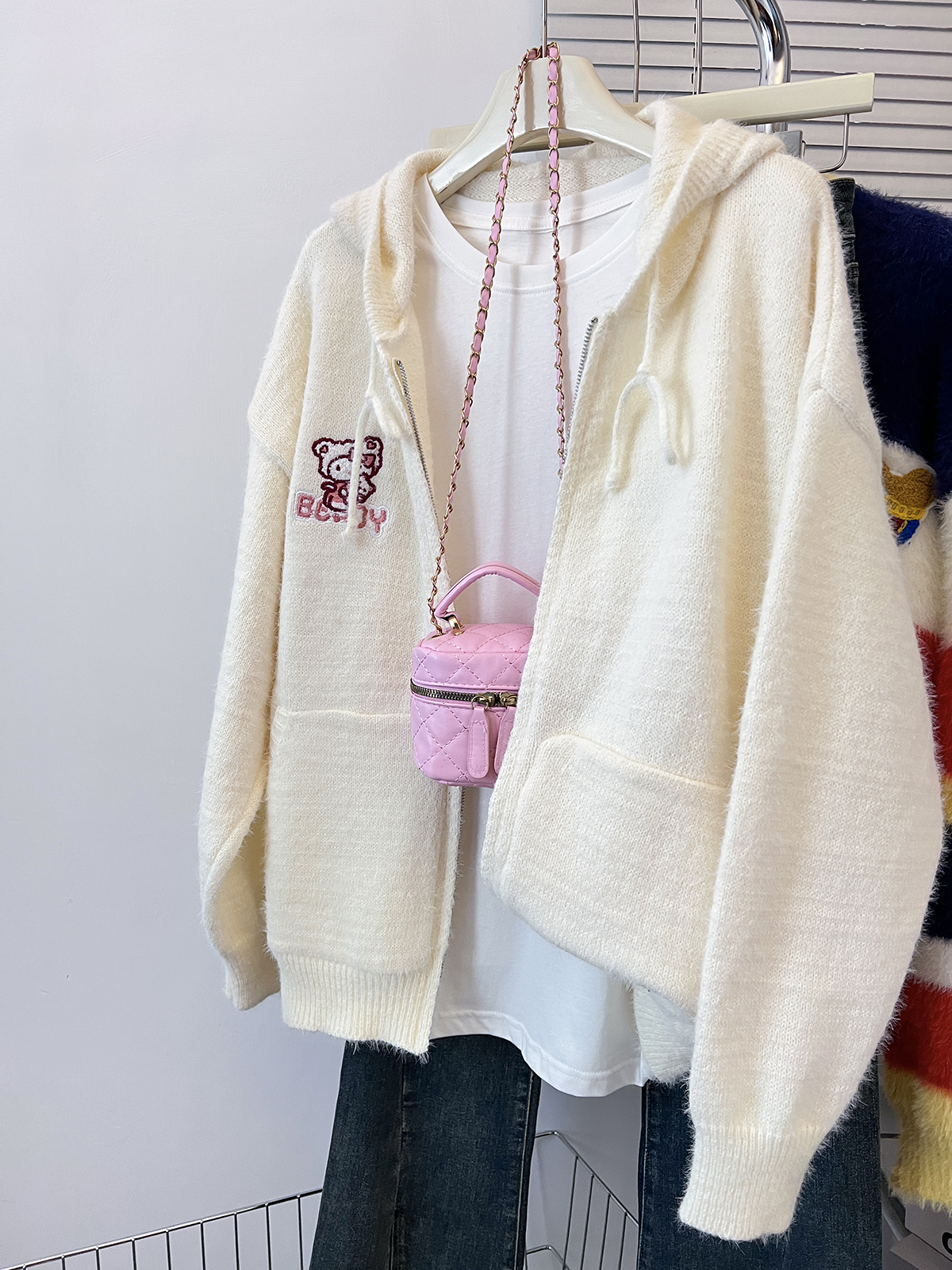Actual shot-Japanese retro college style lazy style soft waxy sweater cat hooded sweater knitted cardigan for women