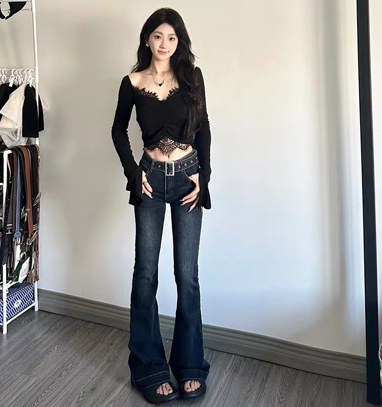 復古垂感長褲喇叭褲牛仔褲女2023秋季新款修身顯瘦拖地褲高腰褲子
