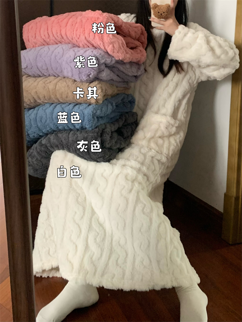 實拍秋冬行走的被子加長加厚保暖寬鬆珊瑚絨家居服睡衣睡袍