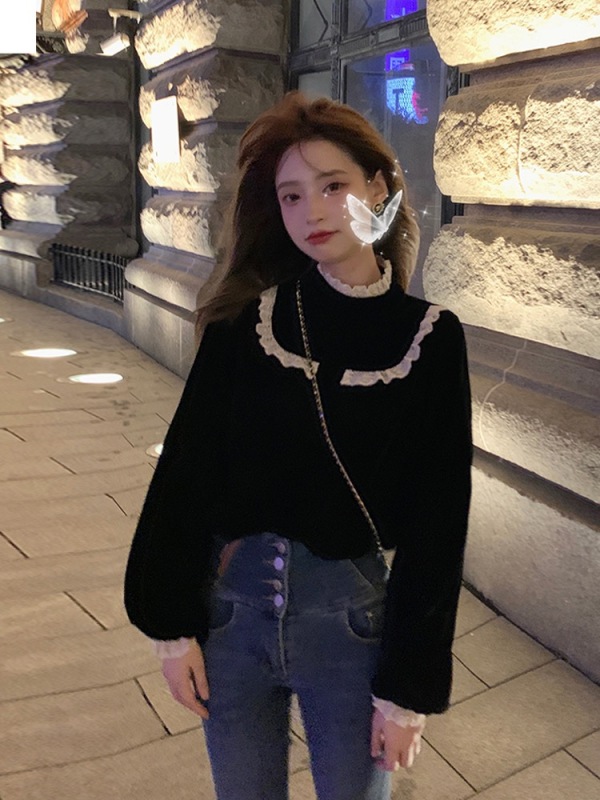 秋冬絲絨襯衫女高級感設計感小眾2023年新款法式內搭上衣打底襯衣