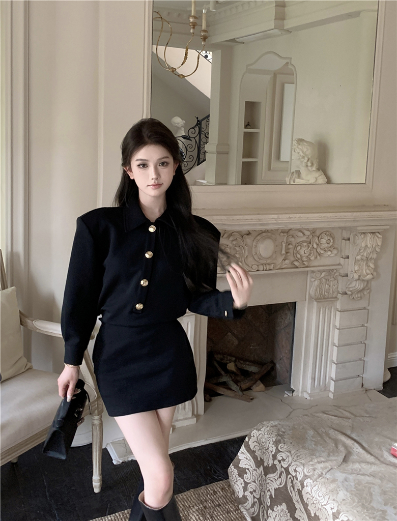 實拍秋冬復古性感版型超好襯衣包臀短裙打底連衣裙女