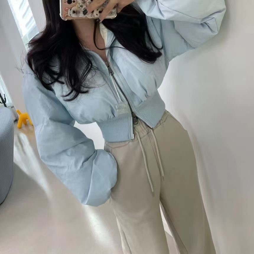 ins網紅純色小個子短款棉服外套收腰顯瘦加厚上衣女