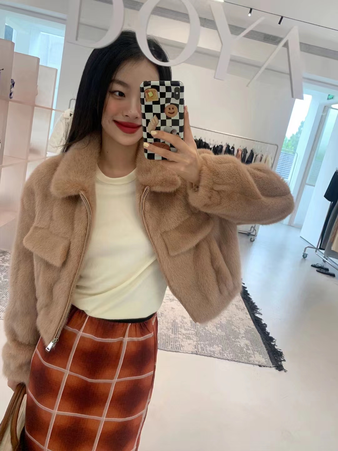 長袖加厚開衫皮草短外套女