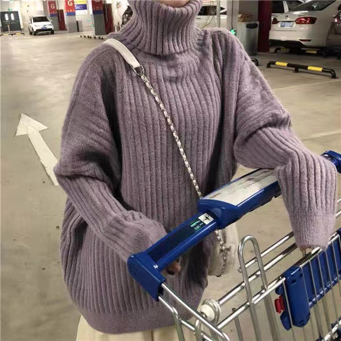 寬鬆慵懶風網紅洋氣高領套頭毛衣女秋冬百搭顯瘦休閒長袖針織上衣