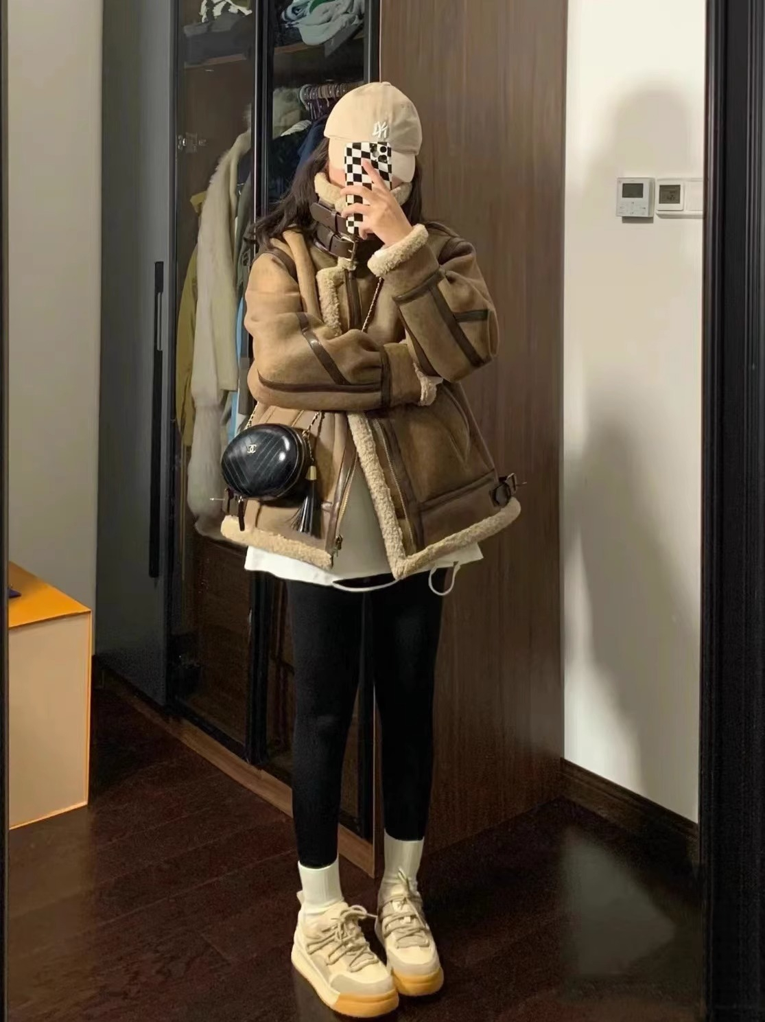 高質量皮毛一體毛外套女2023新款冬季麂皮絨機車服夾克羊羔絨棉服