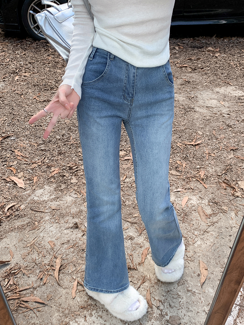 實拍~復古馬蹄牛仔褲女2023秋季新款緊身長褲高腰微喇叭褲子