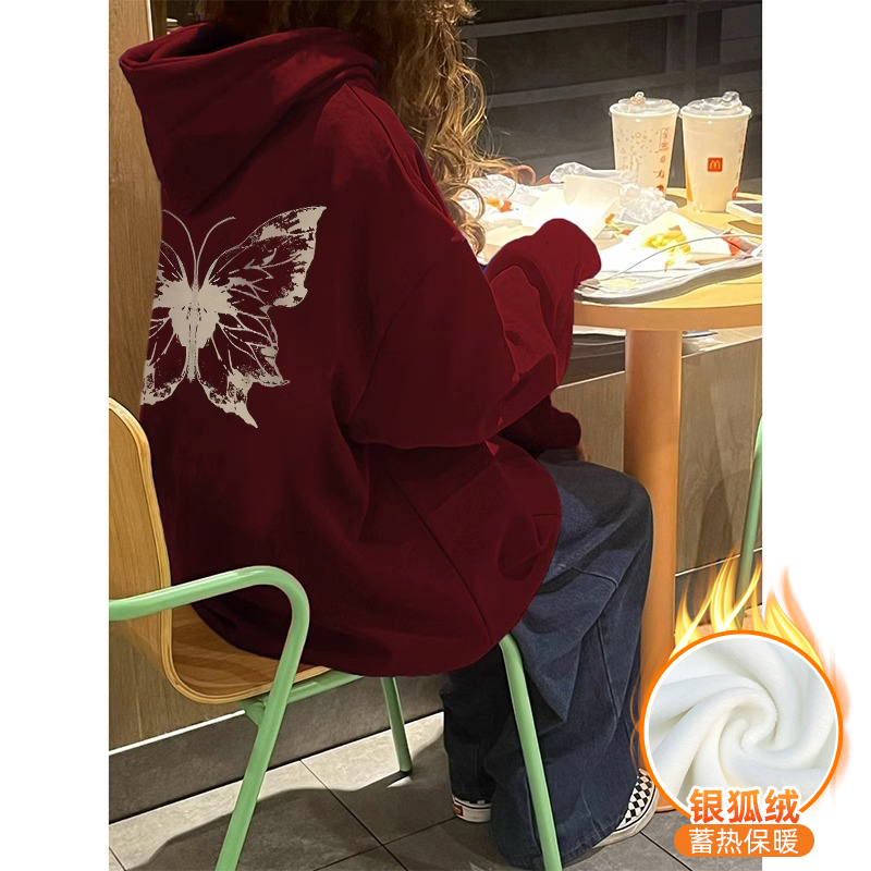 華棉複合銀狐絨 秋冬新款連帽衛衣女