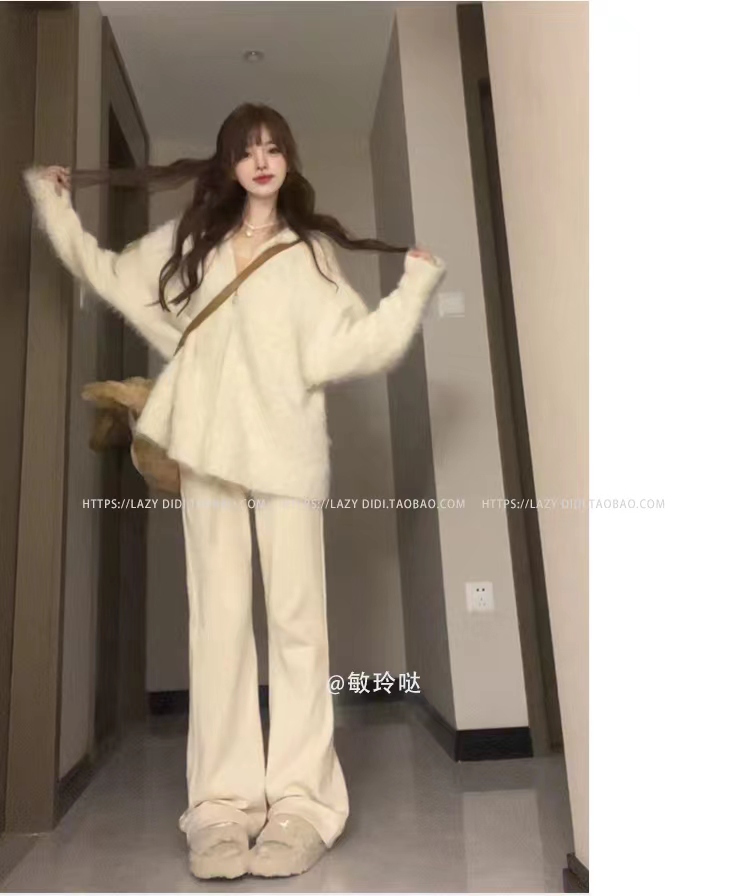 Lazy didi偏愛的私服 奶油慵懶毛茸茸外套針織連帽開衫秋冬百搭