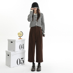 Real shot of corduroy wide-leg pants for women in autumn and winter new high-waist drape casual pants, loose, slim and high-end trousers