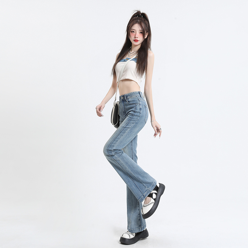 Actual shot of 2023 autumn fashion monthly sales of 100,000+ internet celebrity jeans for women with bell bottoms