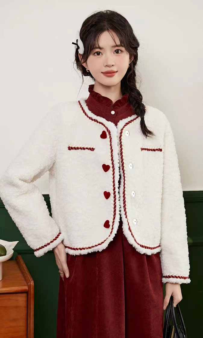 French style short jacket for women 2023 winter new style small imitation sherpa fur one-piece top