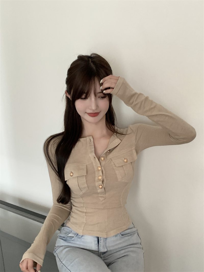實拍 圓領修身顯瘦長袖上衣 多色