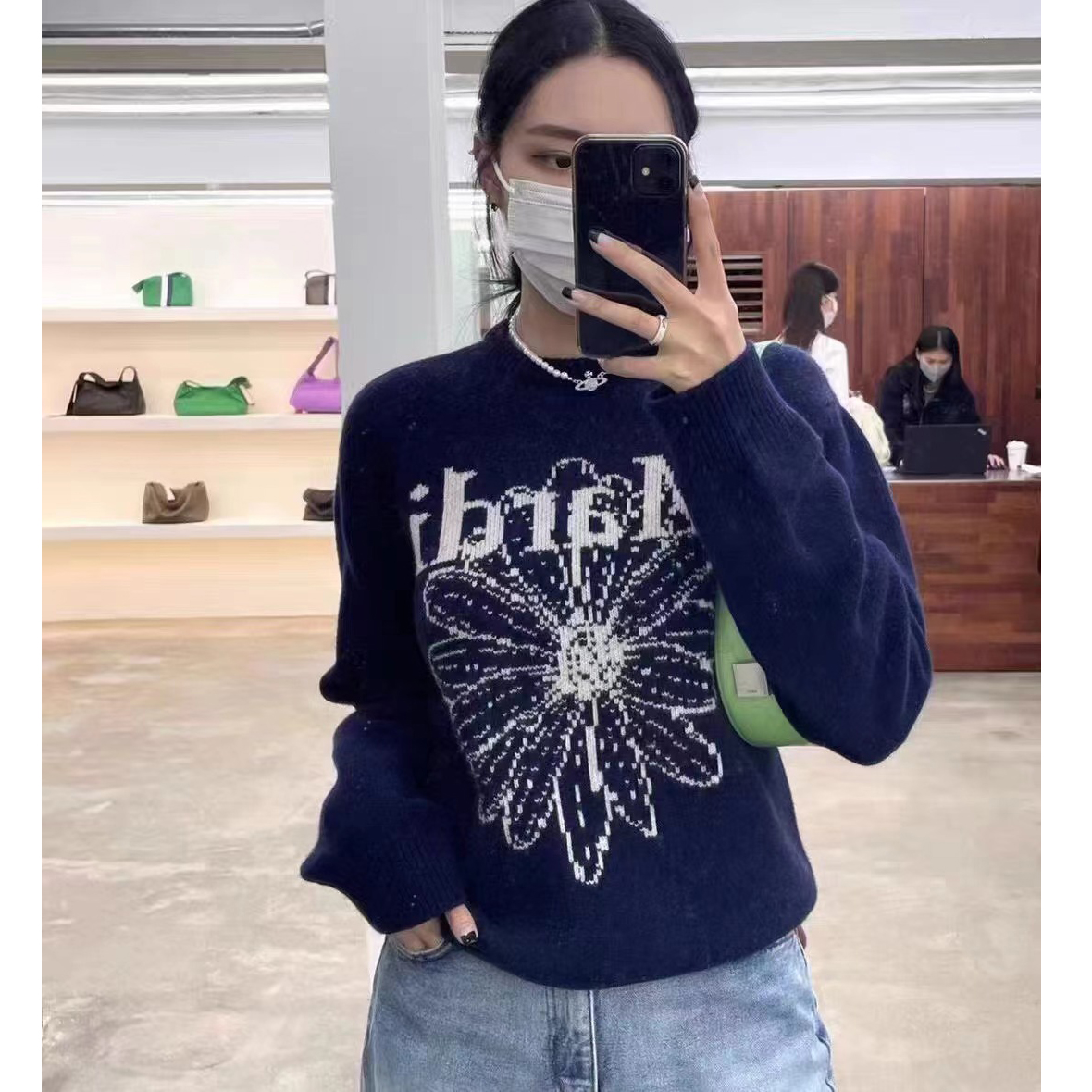 韓國mardi小雛菊厚針織衫毛衣女秋冬慵懶風圓領寬鬆套頭上衣外套