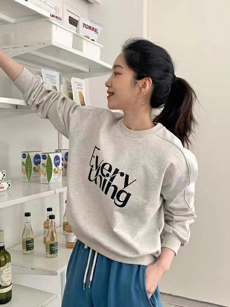 複合 小個子短款衛衣女秋冬裝寬鬆慵懶風長袖圓領上衣