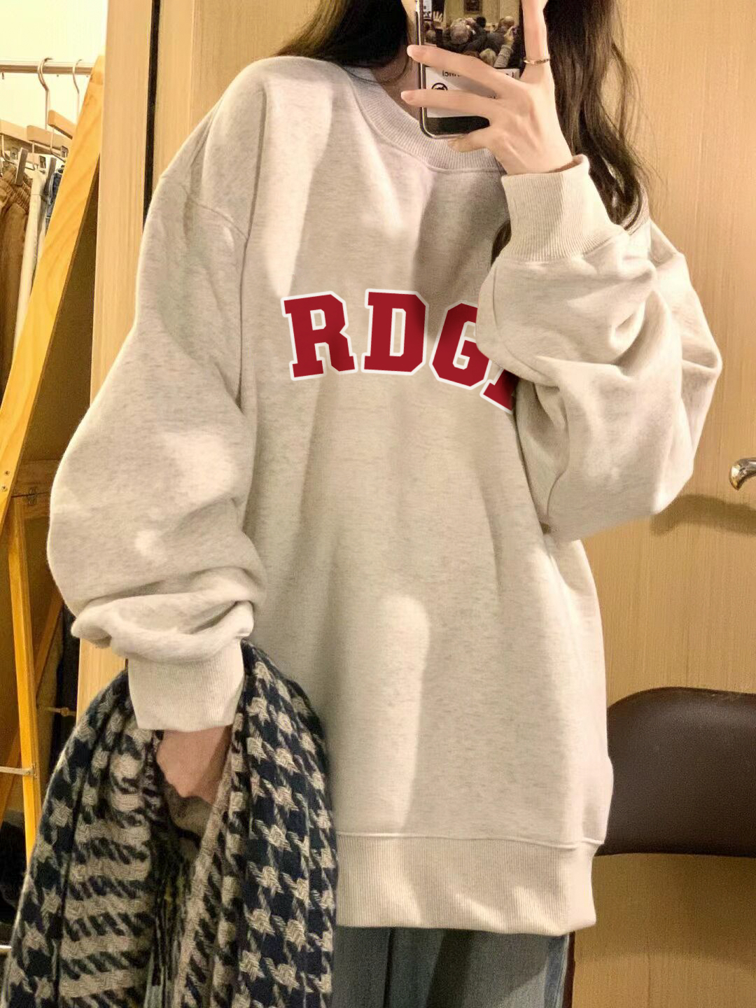 大衛衣190克字母簡約圓領衛衣女鹽系寬鬆秋冬外套慵懶風