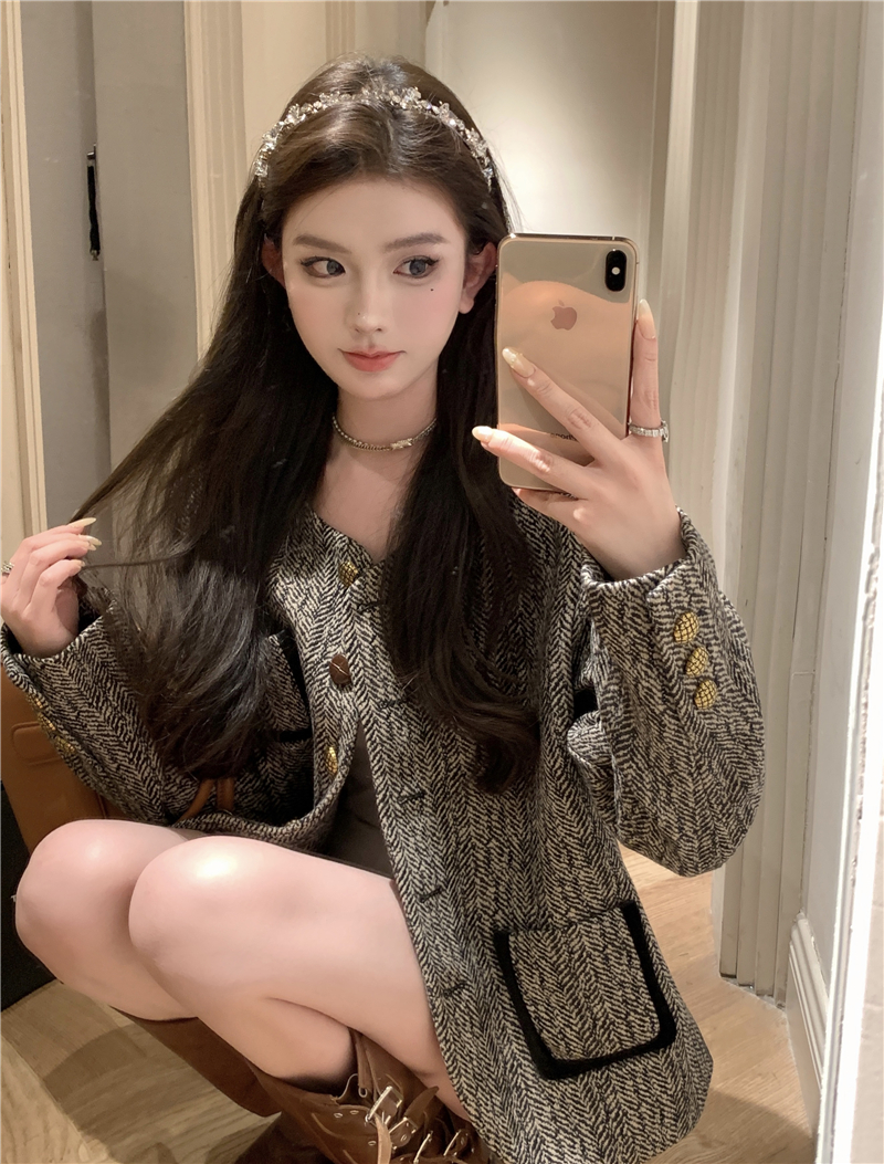 實拍~琥珀松林 短款羊毛呢小香風外套拿高級感時髦上衣秋季