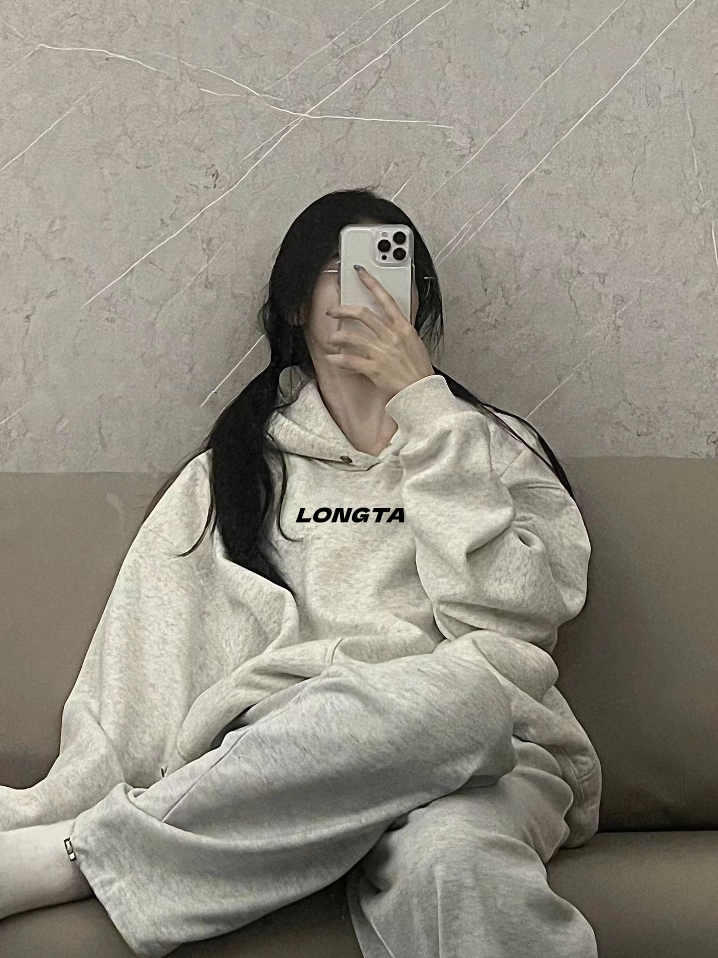華棉休閒運動服套裝女秋冬學生寬鬆灰色連帽純棉衛衣衛褲兩件套潮