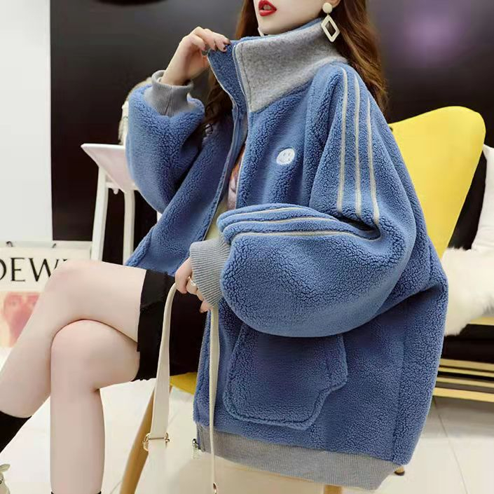 羊羔毛炸街外套女潮ins秋冬季韓版寬鬆大碼加厚百搭鹽系開衫
