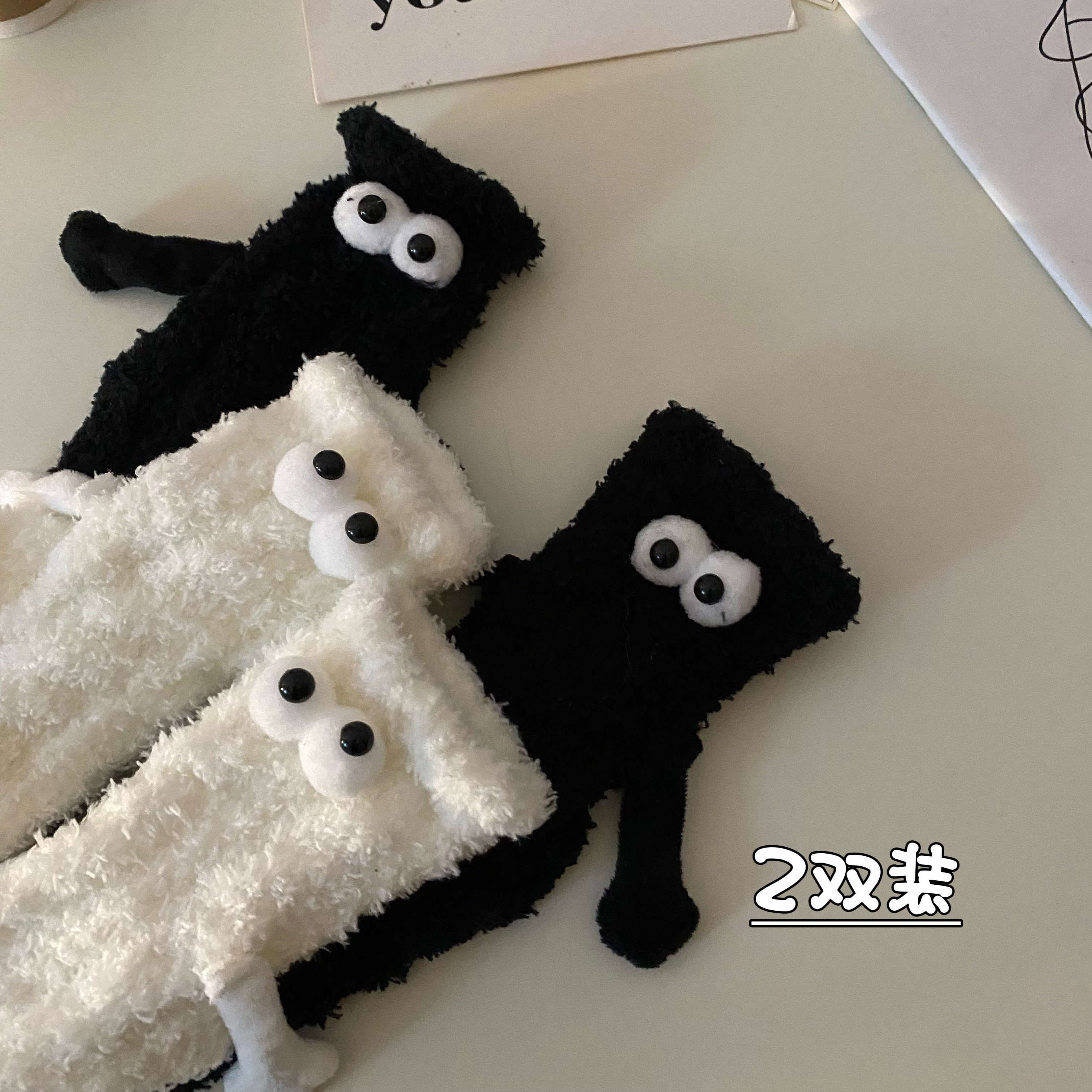 Real shot of cute cartoon versatile socks for women mid-calf socks autumn and winter pile socks long socks women's socks pure cotton 2 pairs