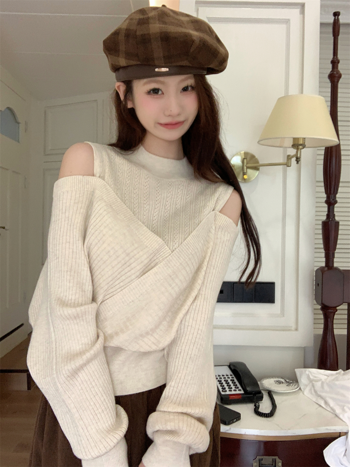 實拍 秋冬韓版不規則露肩別致顯瘦設計感套頭內搭針織女毛衣