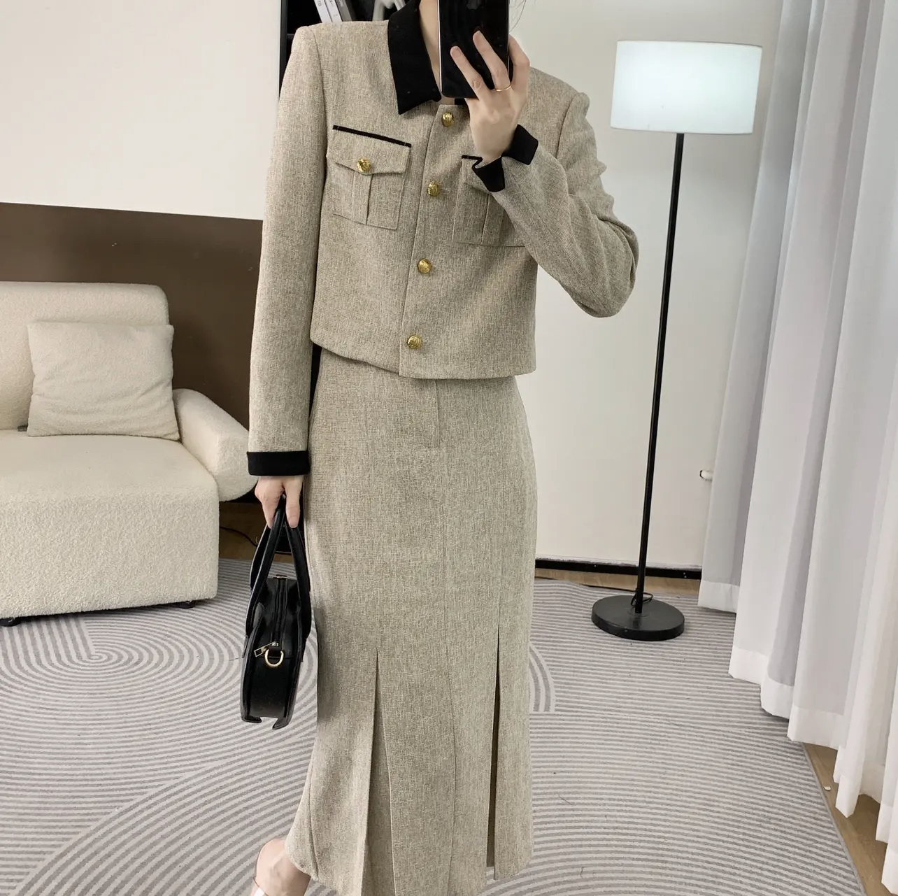 2023年秋時尚法式氣質美拉德小香風外套+裙 套裝