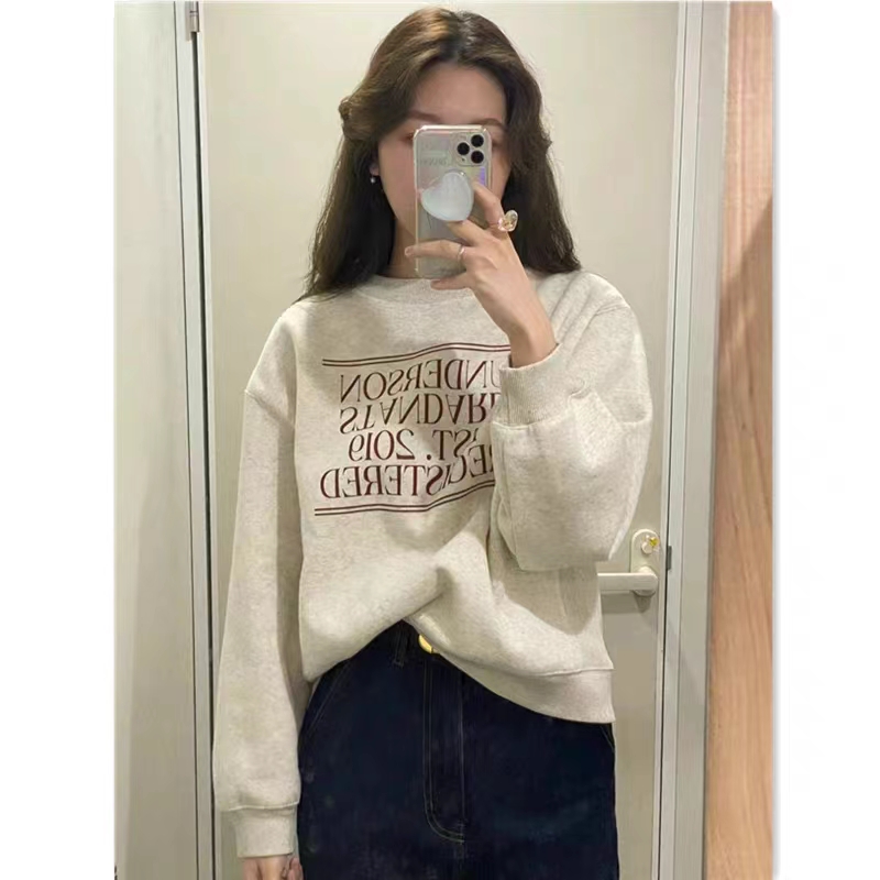 純棉複合 小個子短款衛衣女秋冬裝寬鬆慵懶風長袖圓領上衣