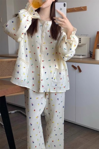 Non-real shot Internet celebrity ins pajamas for women 2023 spring and autumn new long-sleeved trousers student official