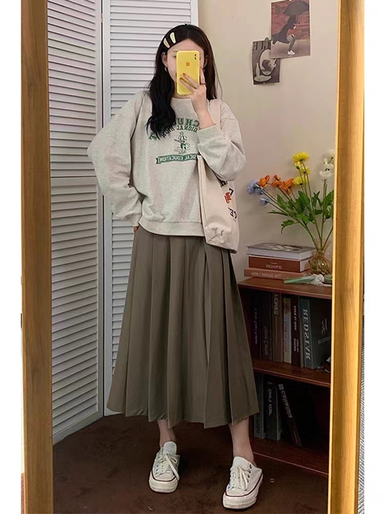 美式復古插肩衛衣女春秋新款小眾圓領寬鬆小個子長袖上衣
