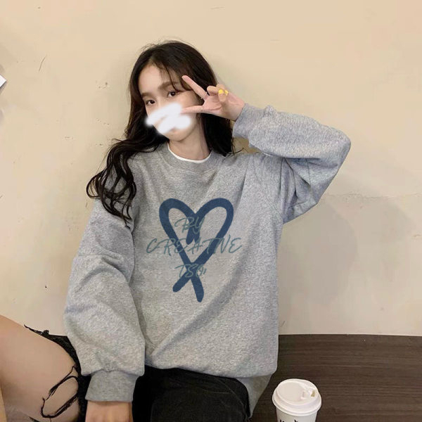 Harajuku BF thickened velvet pullover round neck sweatshirt for female students salt loose top autumn and winter coat lazy style