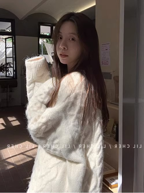 加厚麻花毛衣女秋冬新款復古日系寬鬆外穿慵懶別致甜辣很仙的上衣
