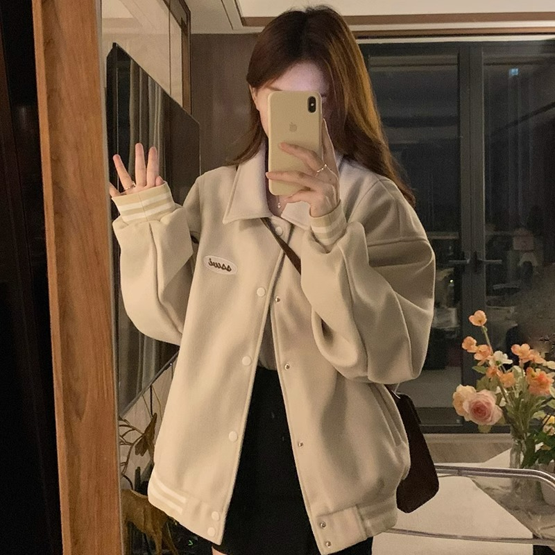 美式復古棒球服外套女春秋季2023新款小眾設計感寬鬆休閒夾克上衣