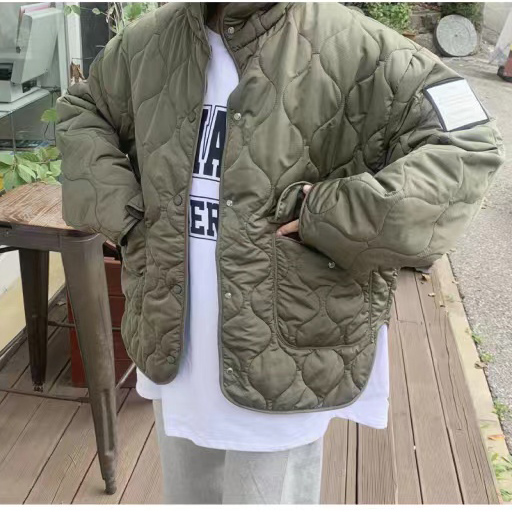 Retro rhombus cotton clothing for women ins style 2023 new style small loose niche quilted cotton clothing