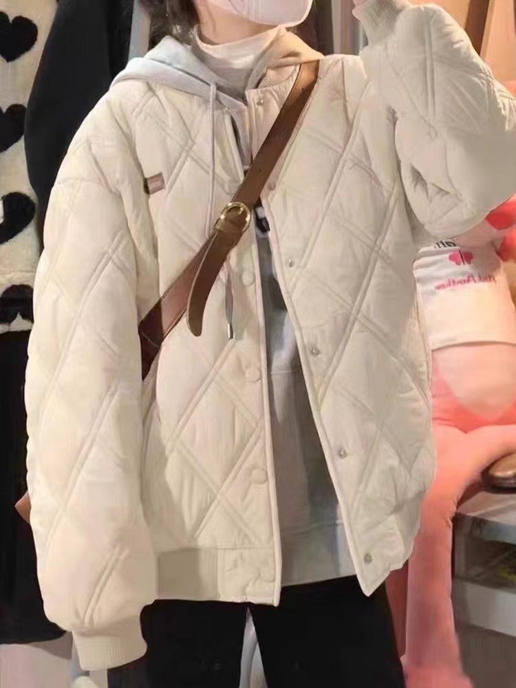 2023年新款冬季棉衣設計感小眾棉襖外套菱格棒球棉服oversize女潮
