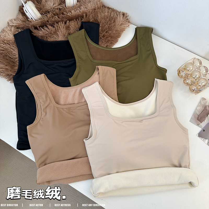 Actual shot~Autumn and winter new style velvet thickened square collar vest slim fit inner sleeveless base layer for women