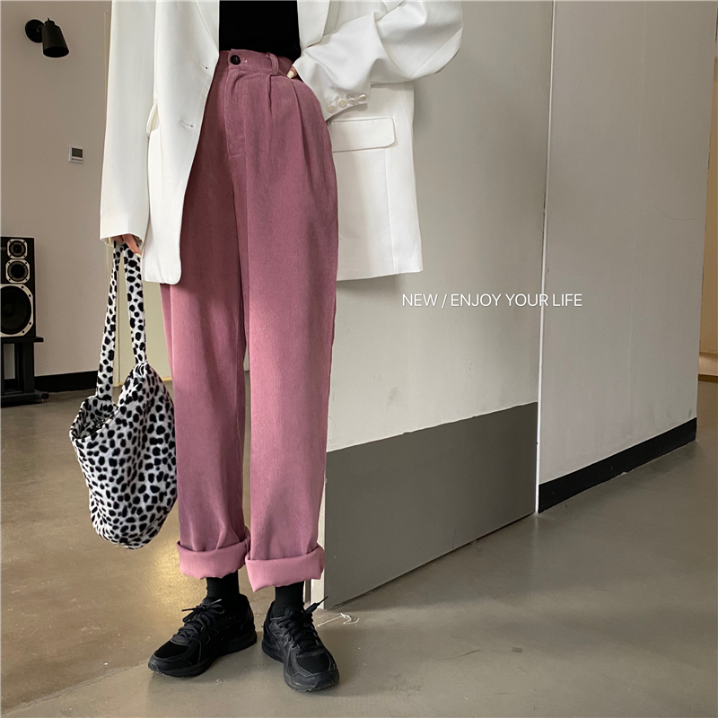 Actual shot ~ Retro loose high-waisted corduroy wide-leg pants, straight-leg pants, casual pants
