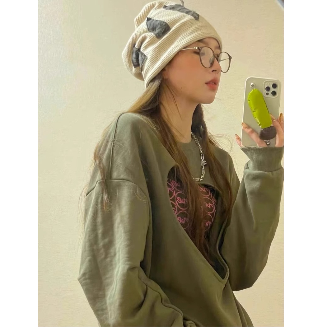 復古港風高級感2023網紅酷女孩愛心衛衣女酷鹽系炸街穿搭