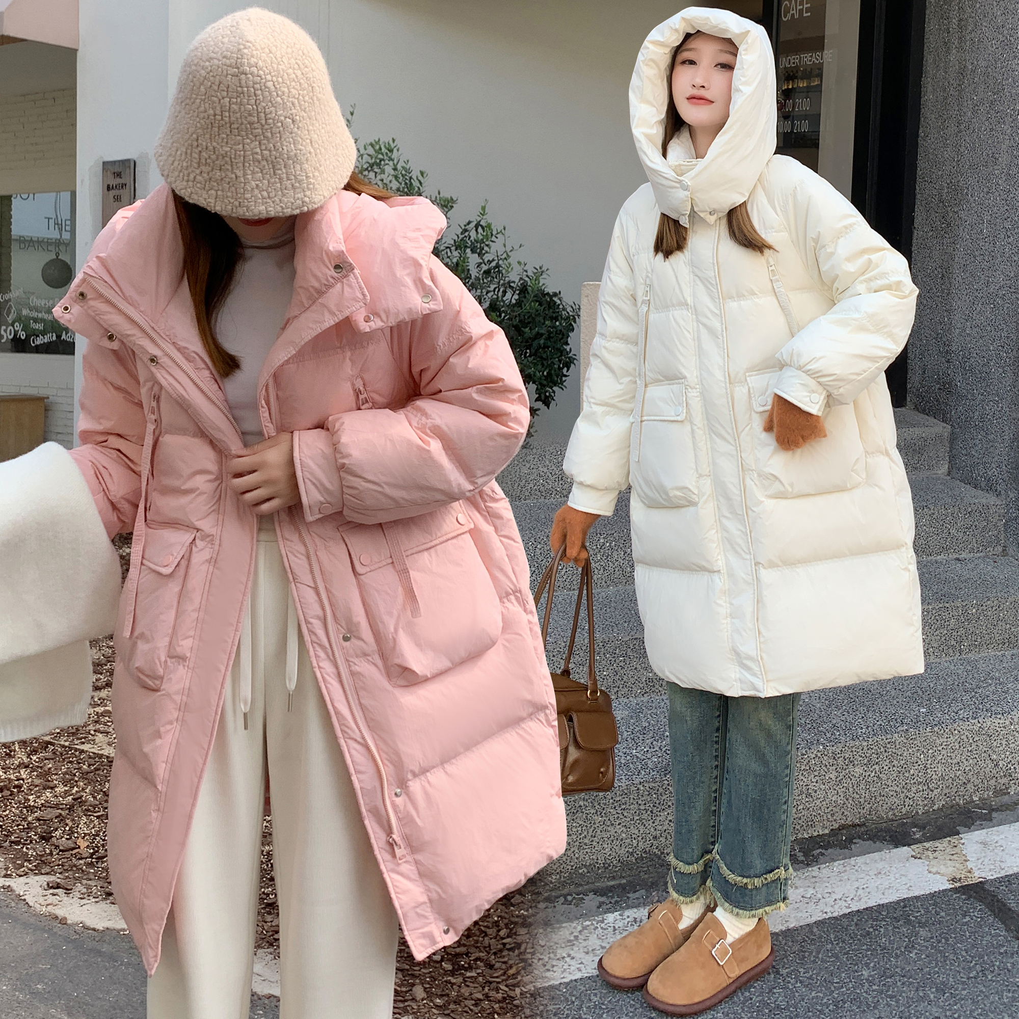 寬鬆連帽羽絨服女冬季寬鬆顯瘦白鴨絨外套