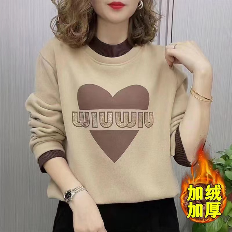 華棉複合貝貝絨 衛衣女加絨秋冬加厚款長袖打底衫上衣