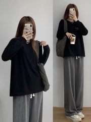 Milk Silk Pure Cotton Personalized Print Long-Sleeve T-Shirt for Women White Contrast Color Simple Innerwear High-End Basic Top