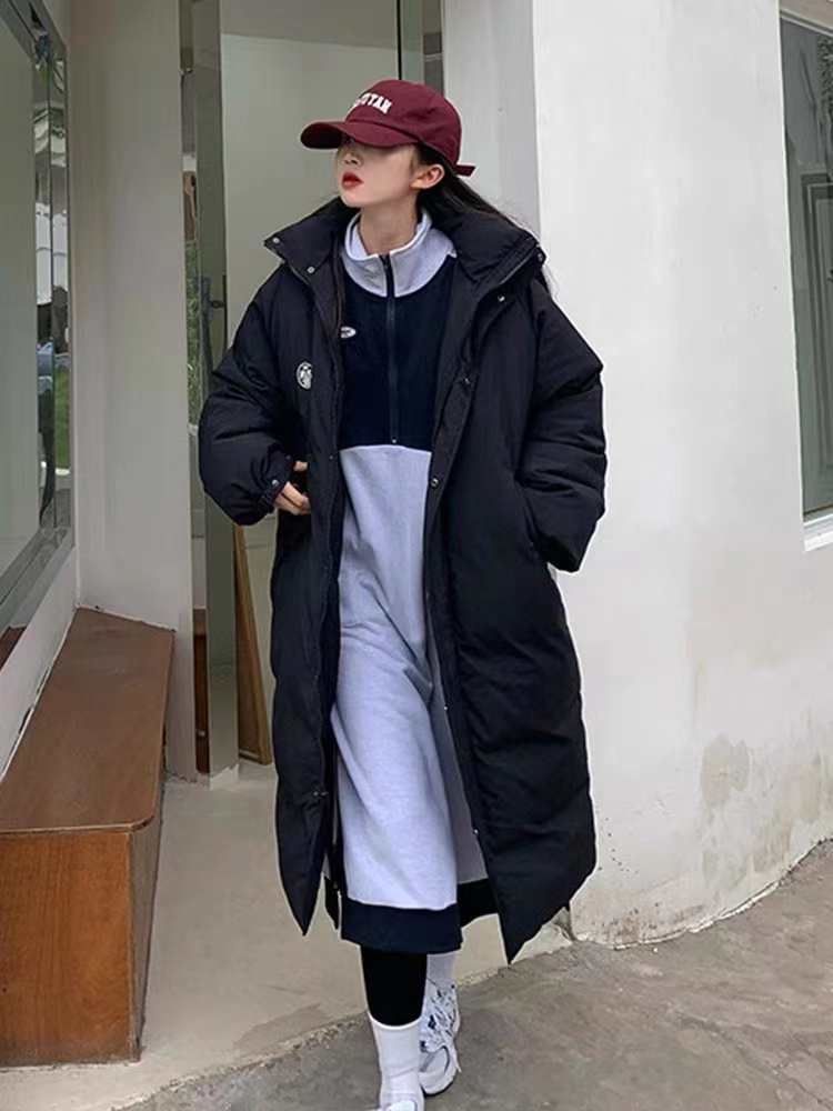 棉服女2023年冬季韓版可拆卸連帽中長款通勤風衣加厚保暖外套