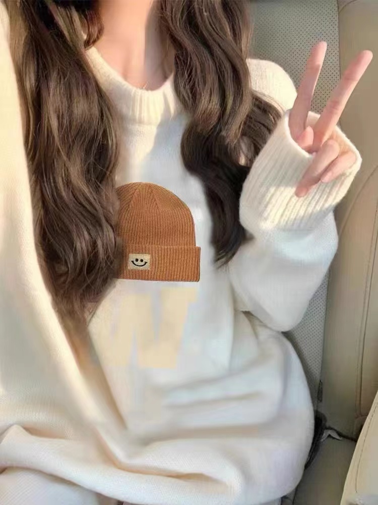 奶fufu軟糯慵懶風圓領毛衣女秋季新款米白色休閒oversize針織上衣