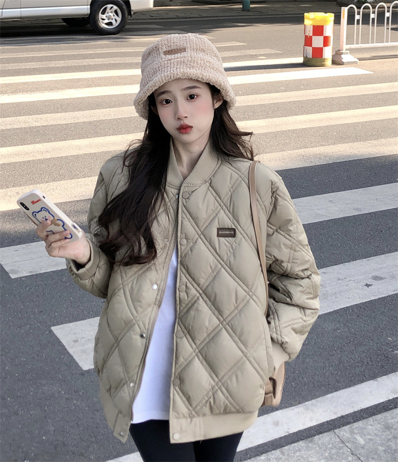 實拍 菱格棉衣女棒球服小眾設計感oversize冬裝夾克外套棉襖
